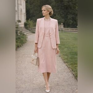 Henry Lee Vintage Blush Pink Dress & Blazer Set | Classic Belted Midi - Size 16